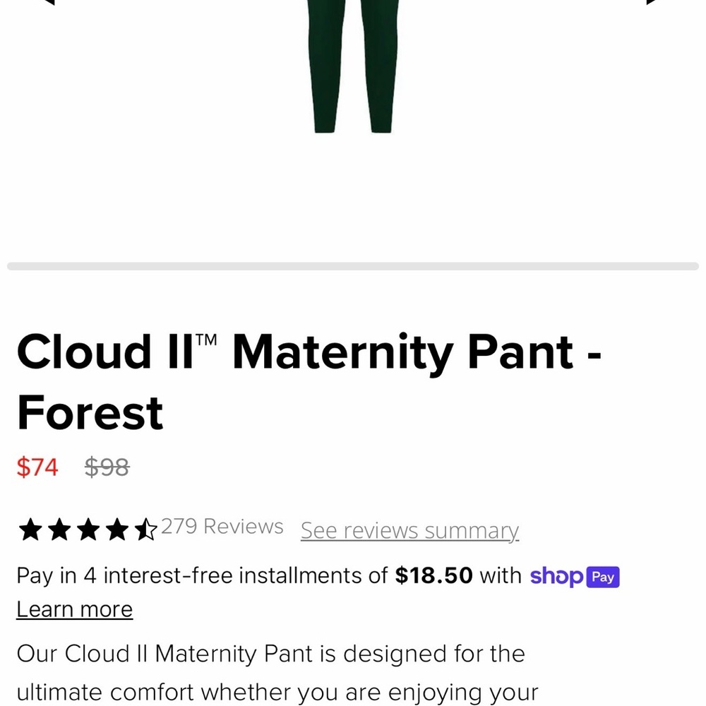 Cloud II Maternity Pant - Green : Size Small
